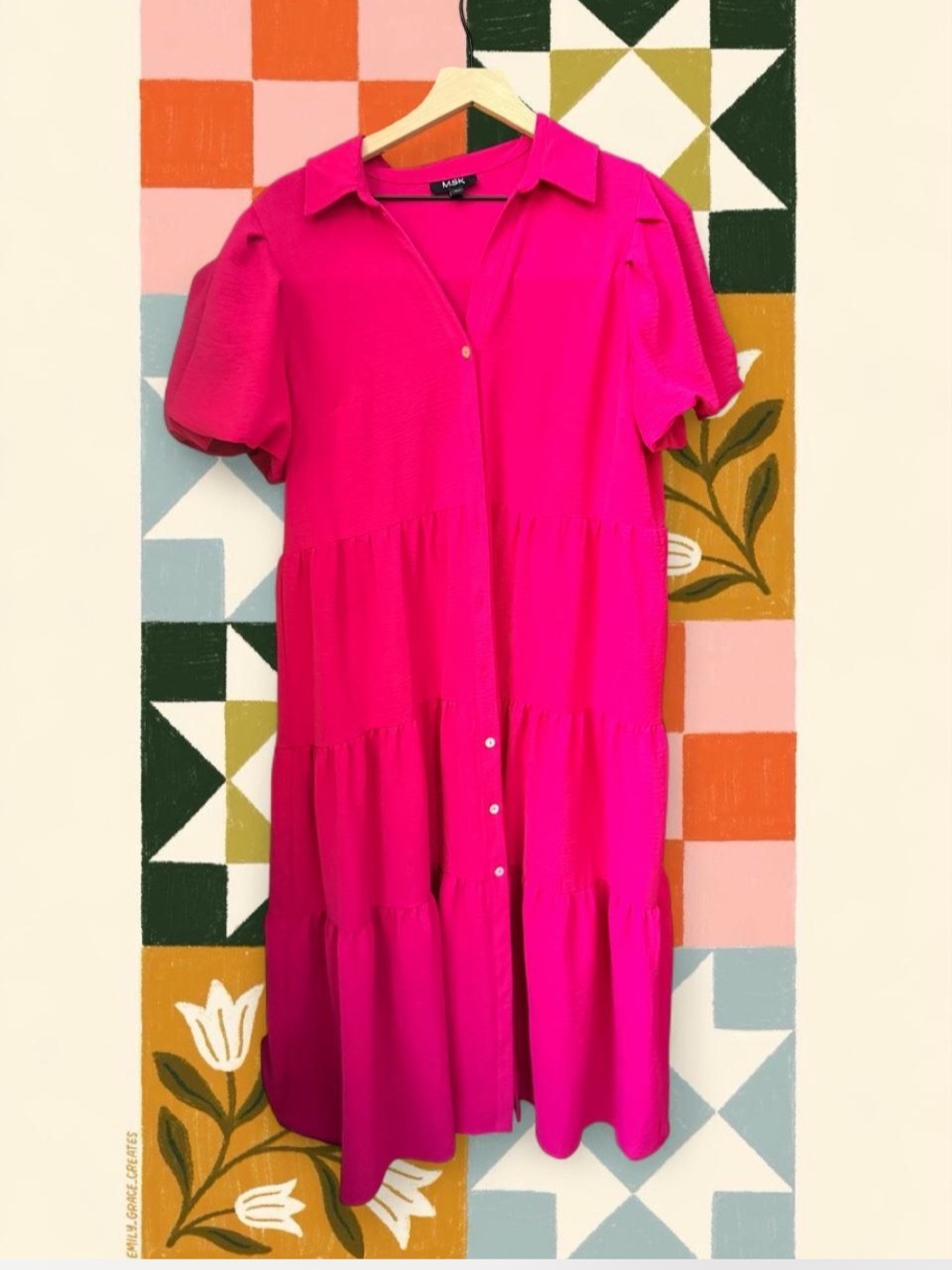 MSK Hot Pink Tiered Button-Front Maxi Dress